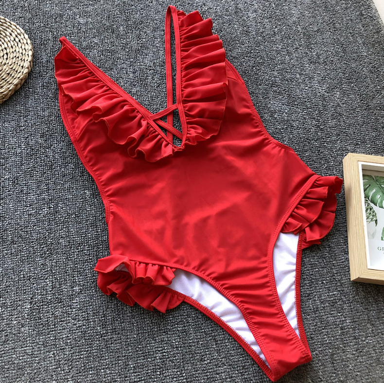 New Bikini AliExpress explosion models ruffled bikini sexy backless one-piece swimsuit female bikini