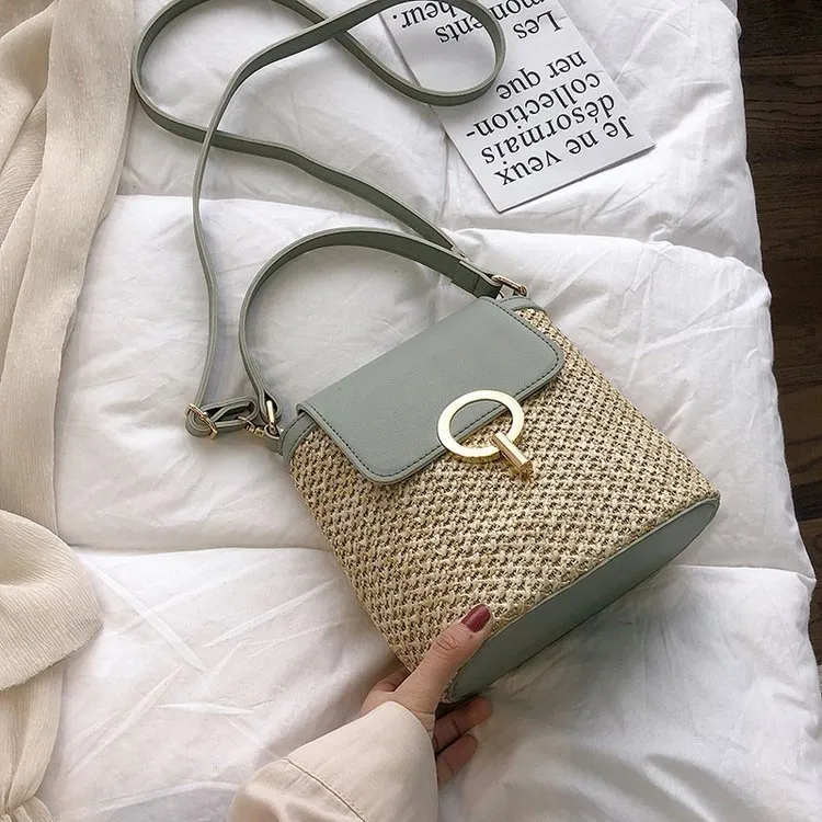 Summer new simple straw shoulder beach bag - Green