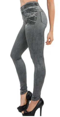 Fake Pocket Corset Denim Leggings - Grey