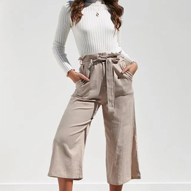 Cropped Wide Leg Cropped Pants Khaki - Shop at LoveMi
