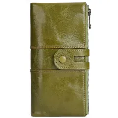 Genuine leather ladies clutch - Green - View 1