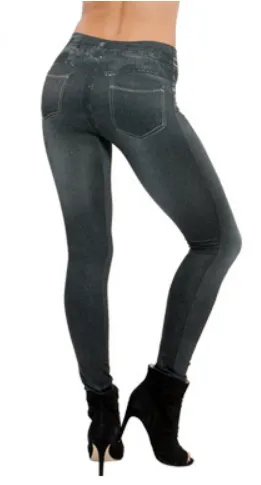 Fake Pocket Corset Denim Leggings Black - Shop at LoveMi
