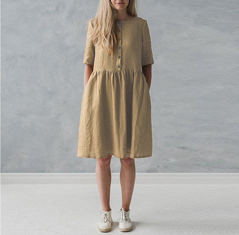 Cotton and linen art casual loose sleeve dress