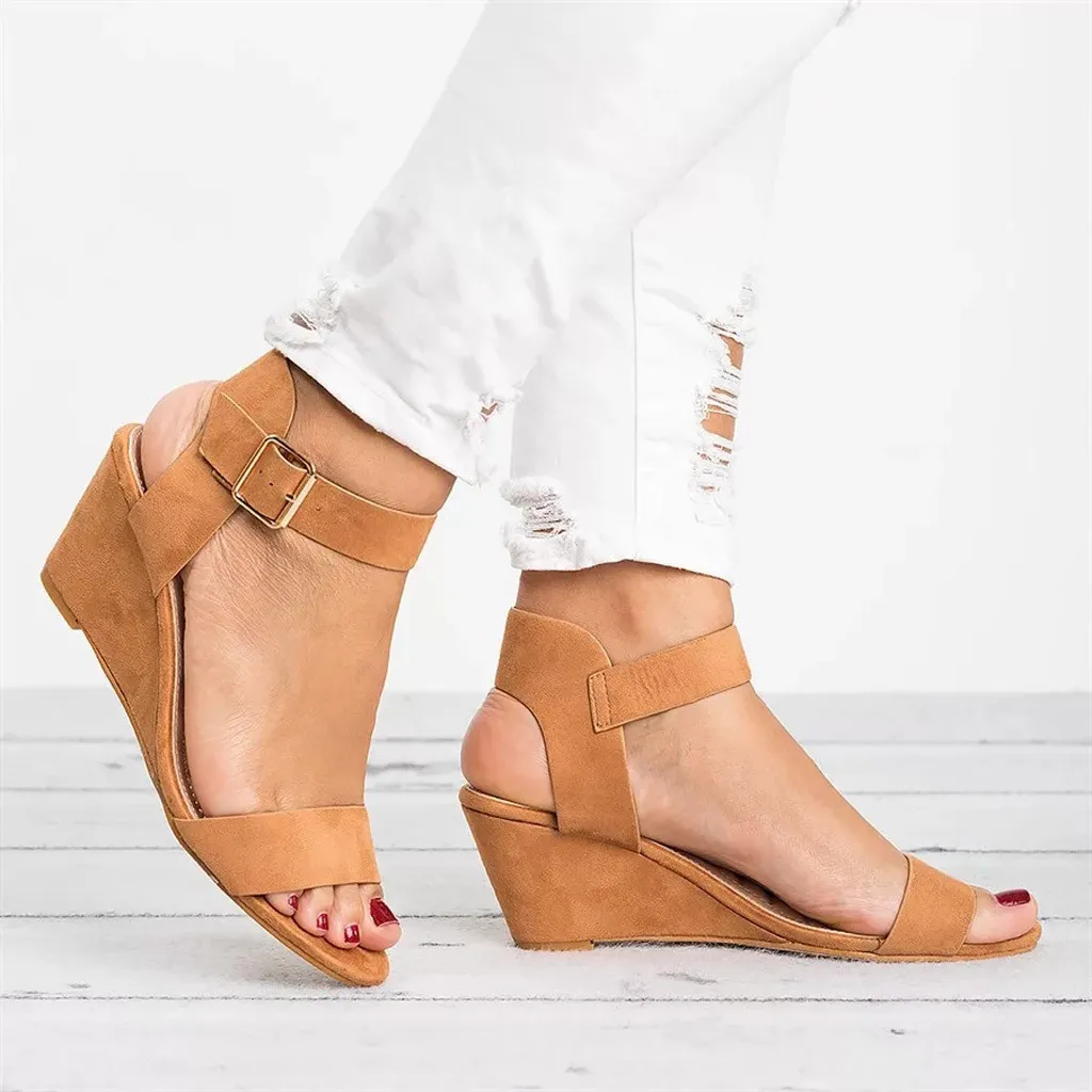 Women's high-heeled wedge sandals - Yellow
