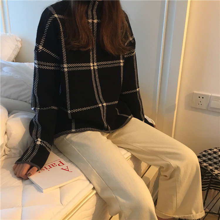 Women's Plaid Loose Knit Sweater