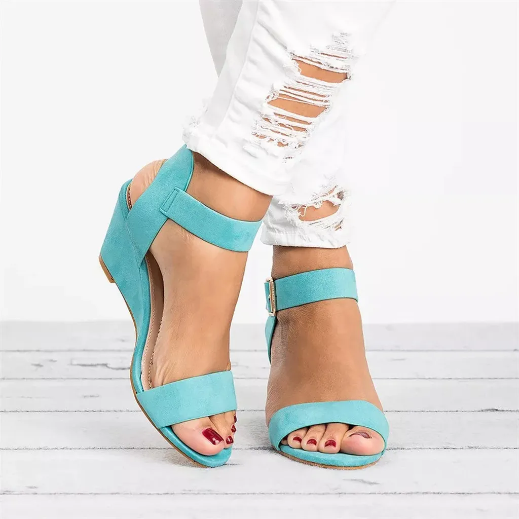 Women's high-heeled wedge sandals - Blue