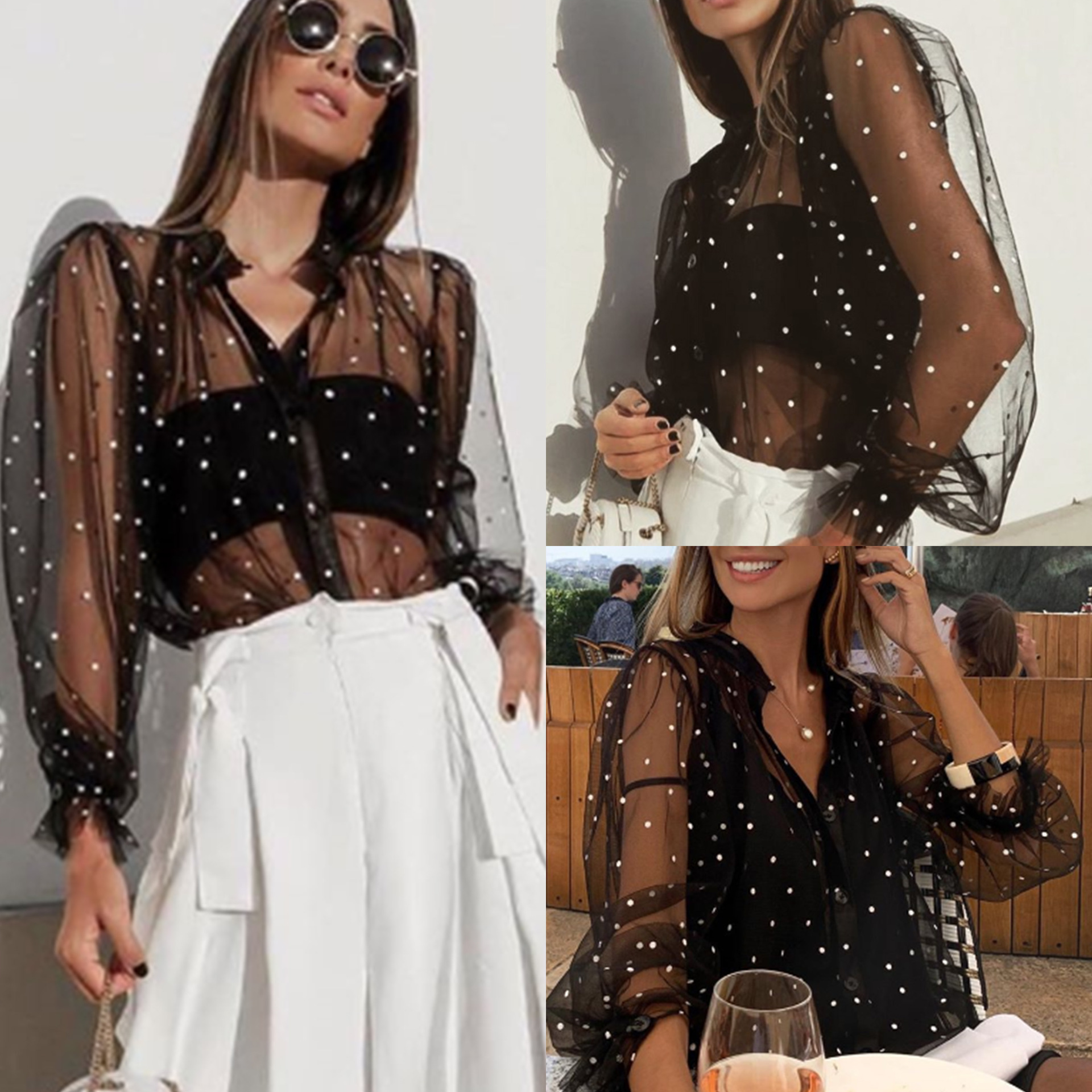 Temperament Sheer Collar Shirt Long Sleeve