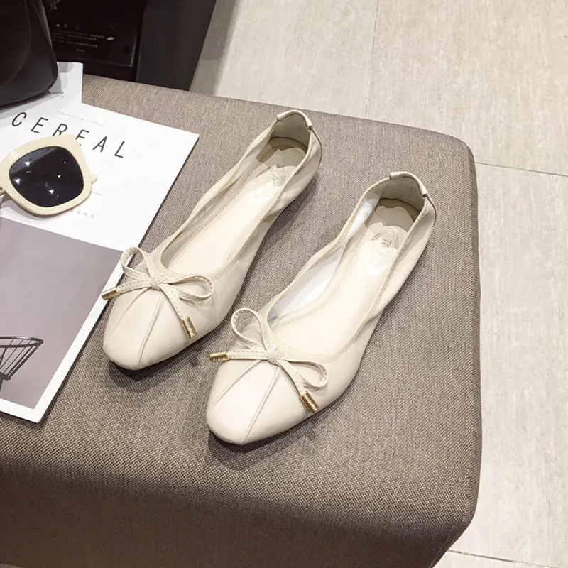 Microfiber soft bottom flat women's shoes - Apricot