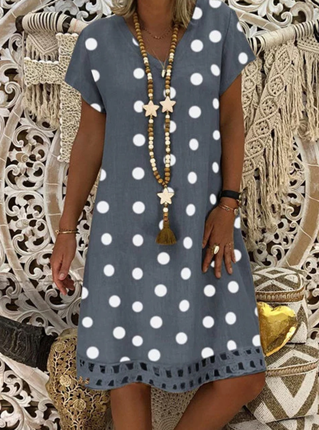 Short-sleeved V-neck print mid-length dress
