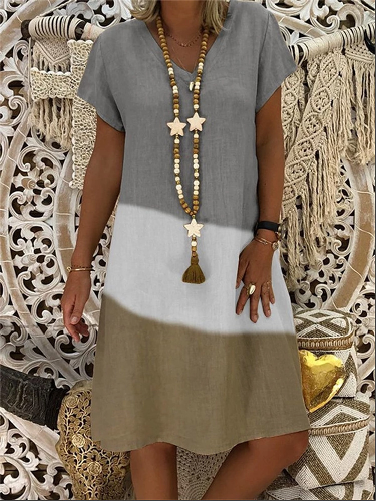 Printed V-neck short sleeve dress