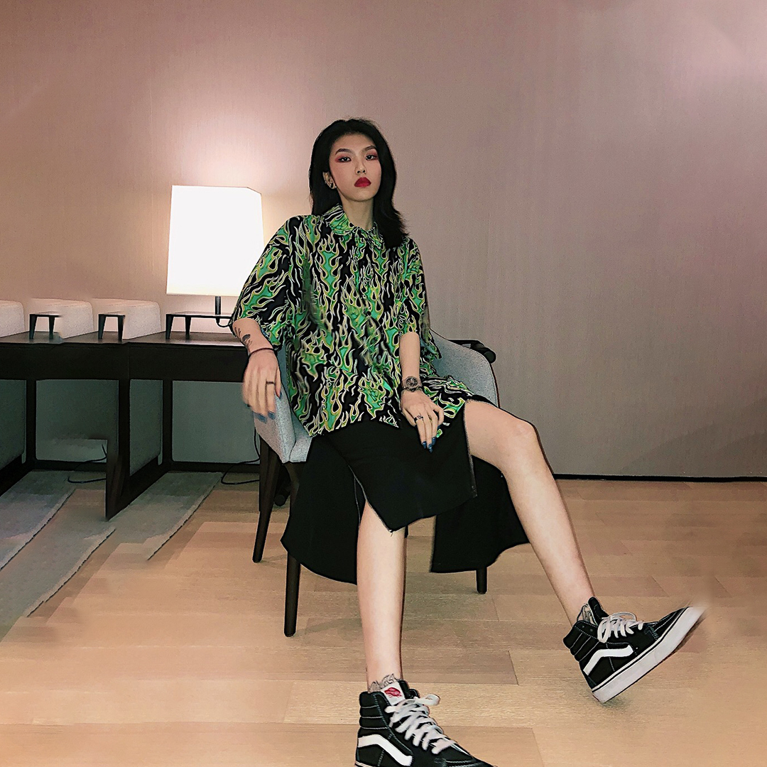 Irregular zip split skirt