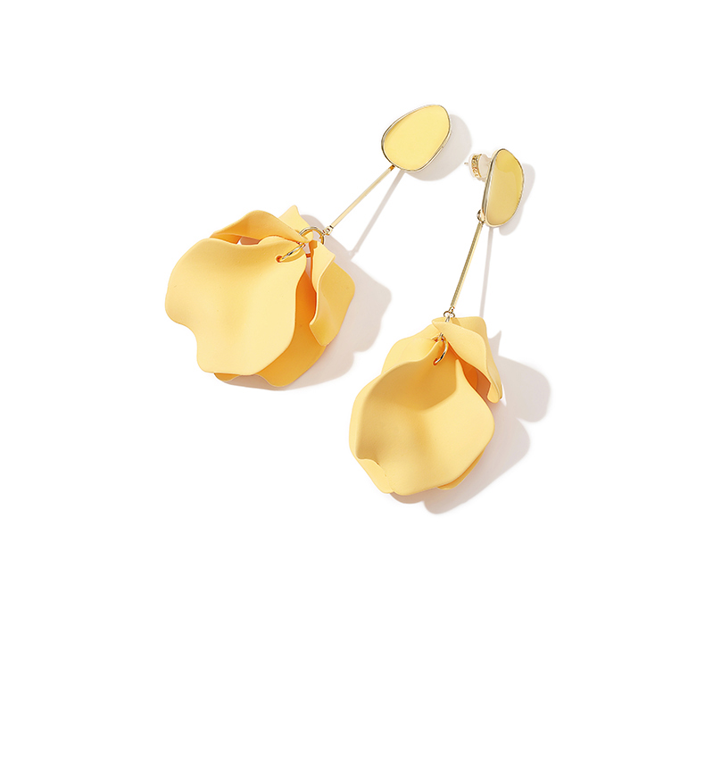 Yellow Petal Earrings Alloy Acrylic Silver Needle