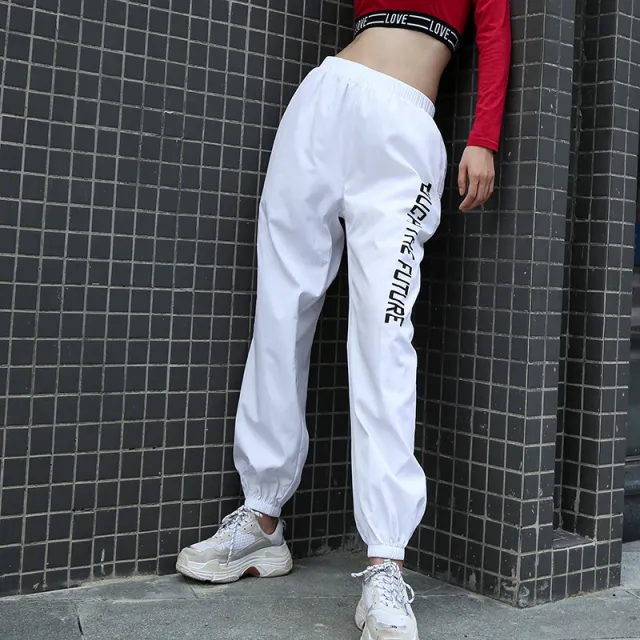 Printed letters hip hop high waist casual track pants White - Shop at LoveMi