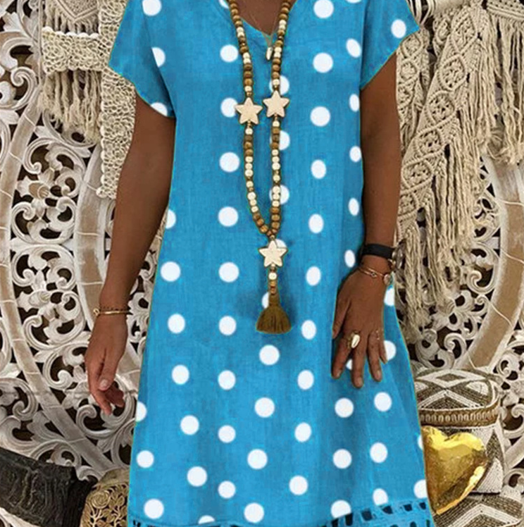 V-neck print midi dress