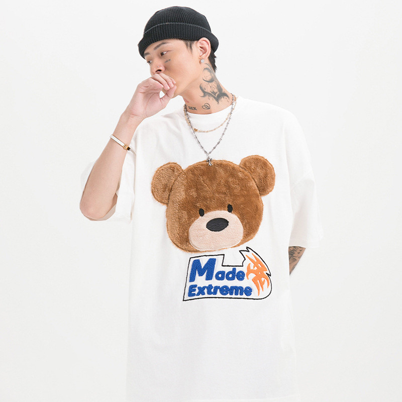 Plush Bear Head Men's Loose Short Sleeve