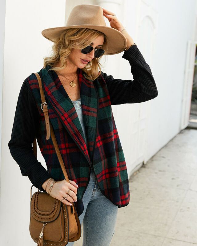 Printed plaid coat