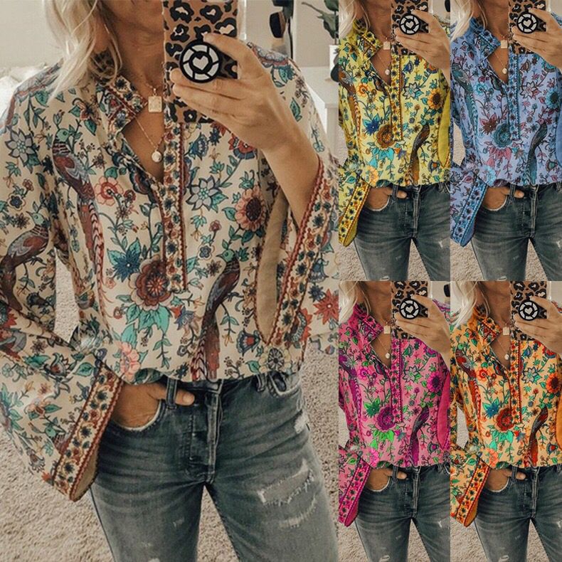 Peacock print loose shirt
