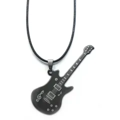 Fashion Musical Guitar Necklace Sweater Chain - Black - View 1