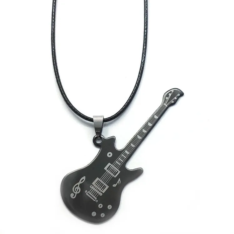 Fashion Musical Guitar Necklace Sweater Chain - Black