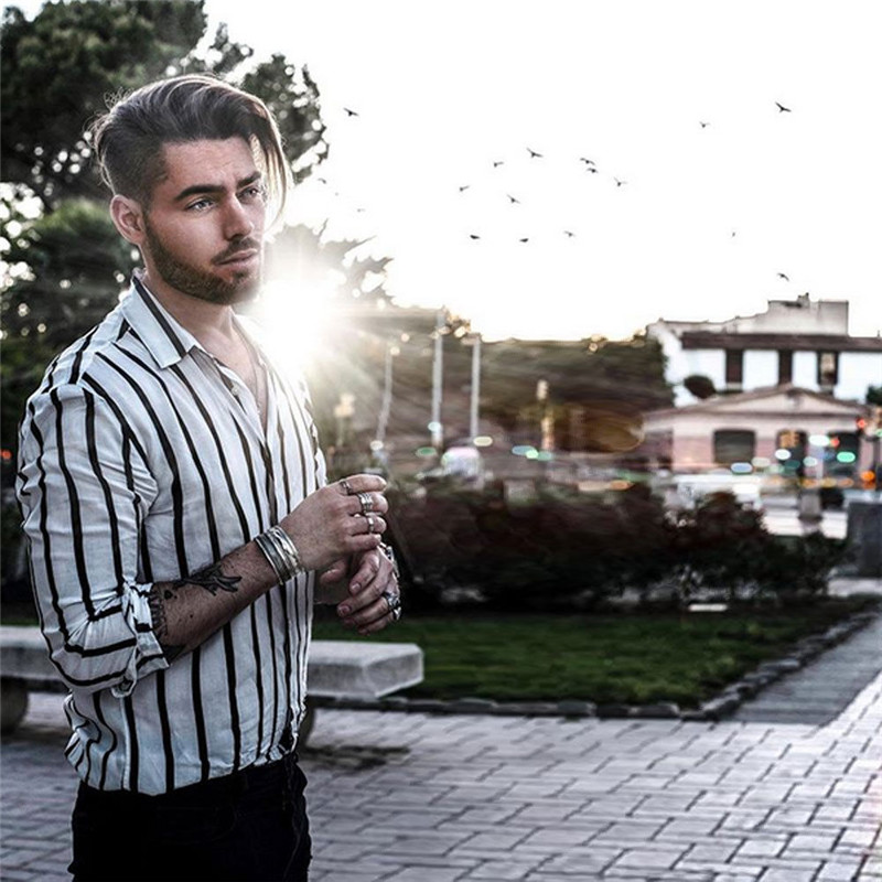 Men's Casual Long Sleeve Striped Shirt