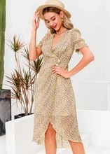 Split V-neck print short sleeve dress
