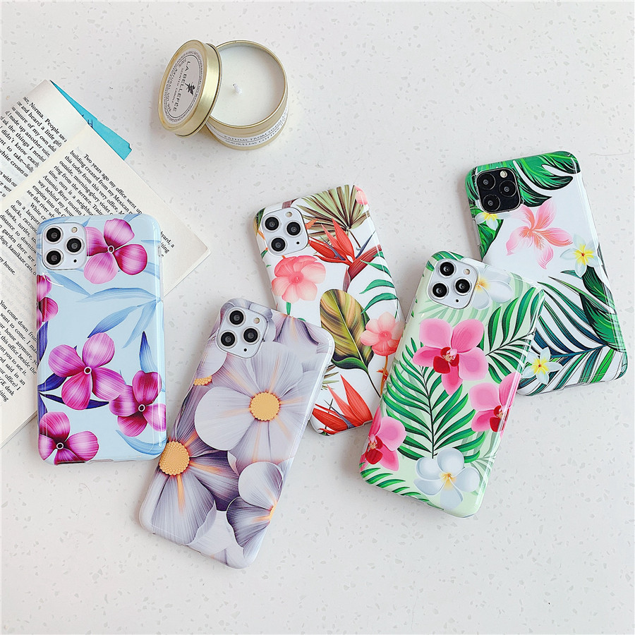 Compatible with Apple, Flowers Banana Leaf Phone Case For iPhone 11 11Pro Max XS Max XR 6 6S 7 8 Plus X Retro Floral Soft Phone Cover