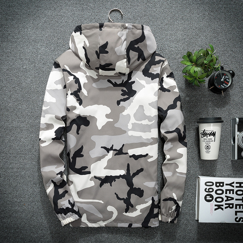 Camouflage trench coat student hooded wind