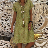 Printed V-neck short sleeve dress