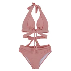 Split bikini two-piece suit - Pink - View 1