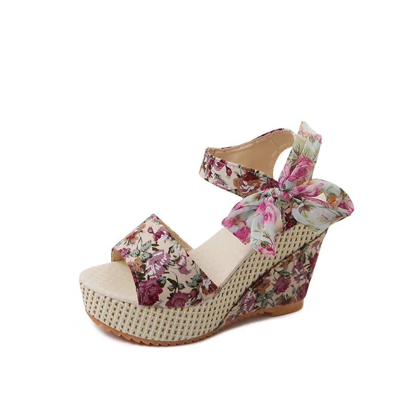 Bohemian Platform Heel Wedge Heel Women's Sandals - Pink