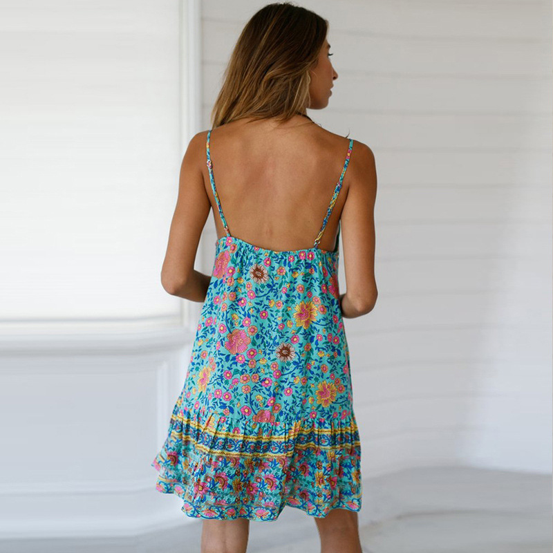 Strappy ruffled printed dress