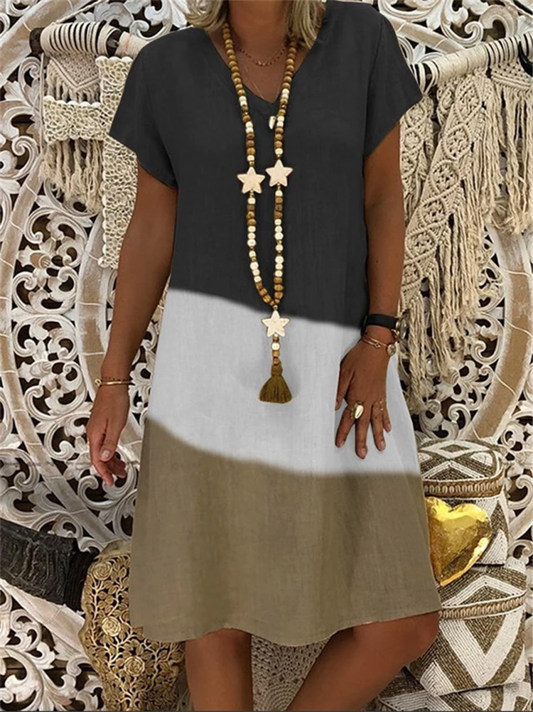 Explosive print V-neck short sleeve dress long skirt