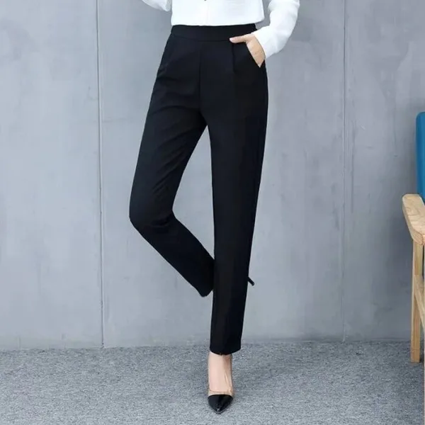 Women's new casual was thin elastic waist trousers Black - Shop at LoveMi