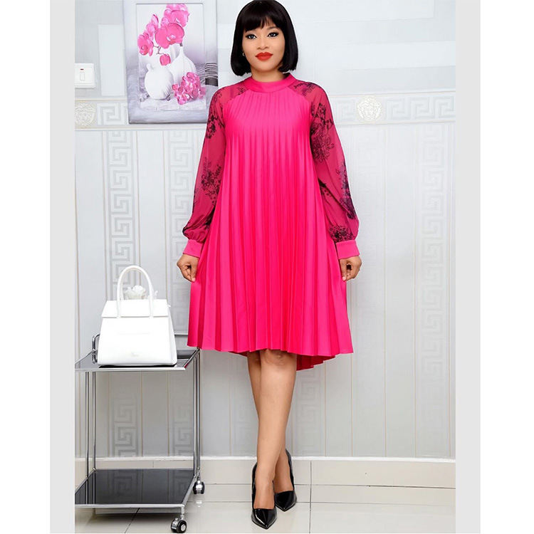 Digital printed pleated chiffon loose midi skirt