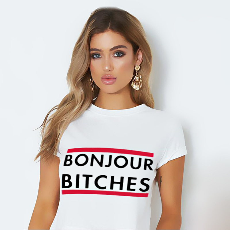 Women's Letter Print Round Neck Short Sleeve T-Shirt