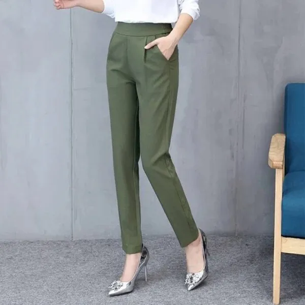 Women's new casual was thin elastic waist trousers Army Green - Shop at LoveMi