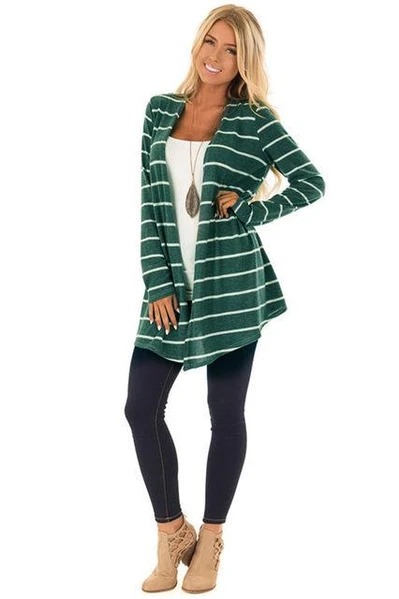 Women's Casual Long Sleeve Striped Knit Cardigan