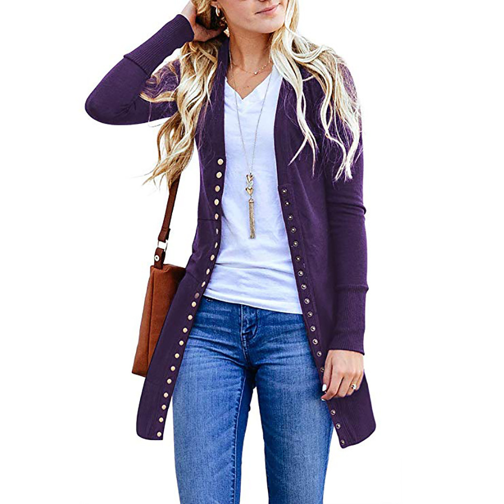 Solid Slim Button Long Sleeve Cardigan Top