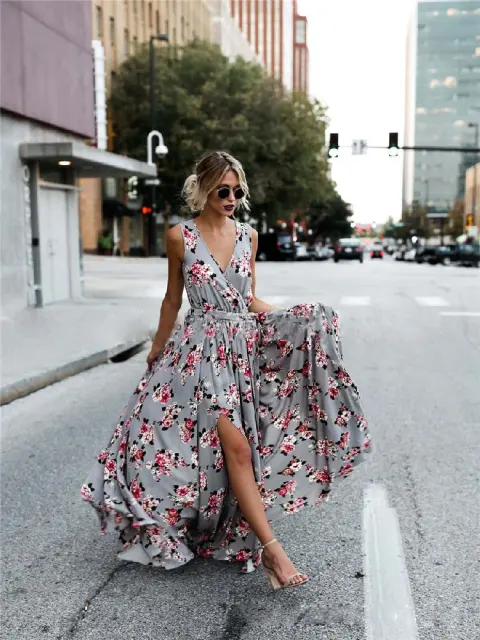 Flower V-neck Lace Dress