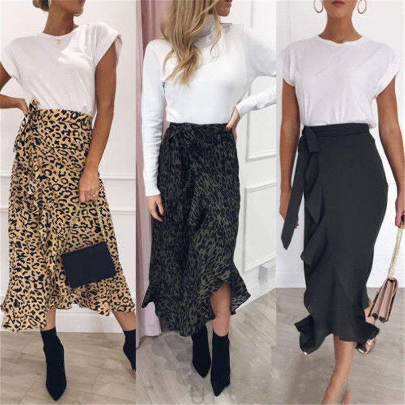 Printed Leopard Loose Ruffled Skirt