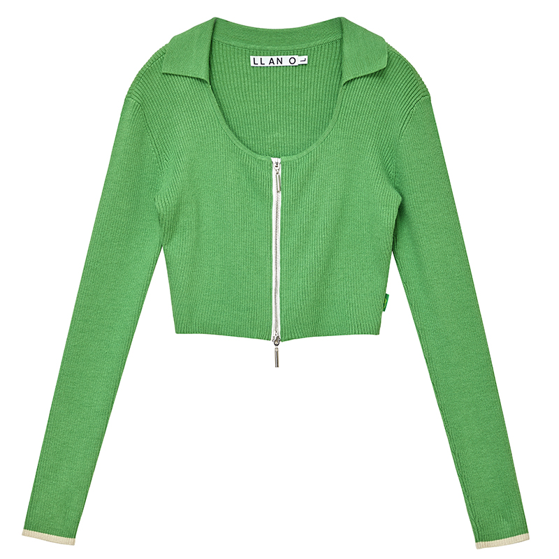 Long-sleeved cardigan with zipper cardigan