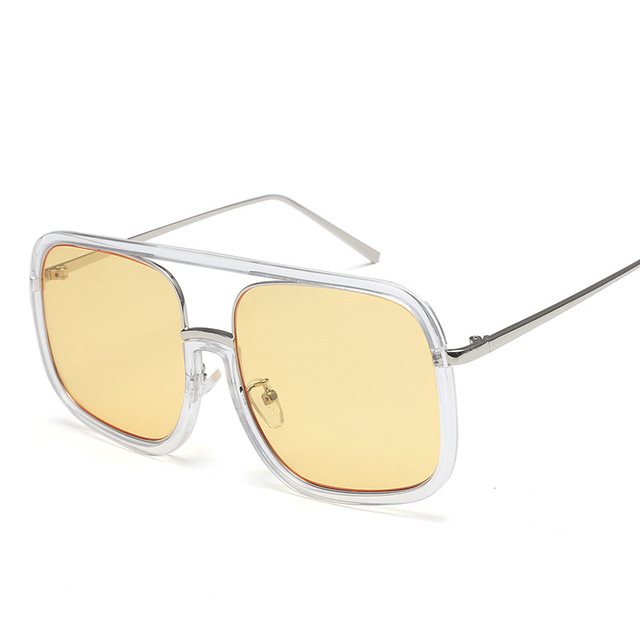 Square Sunglasses Transparent Frame Flat Lens