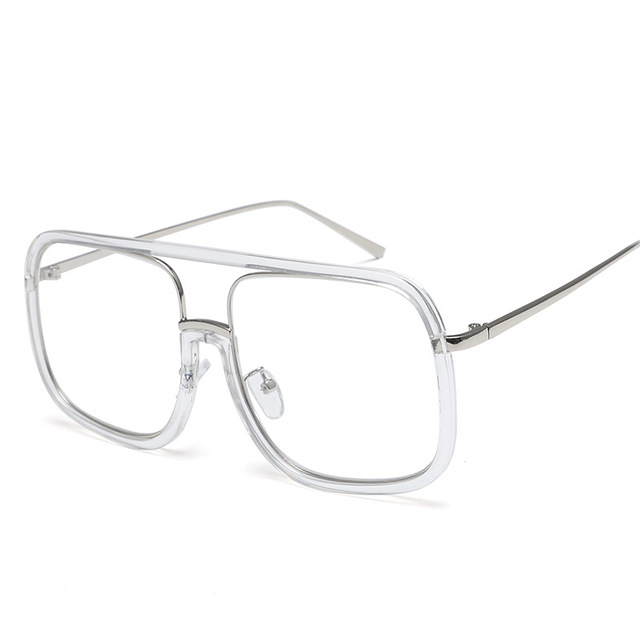 Square Sunglasses Transparent Frame Flat Lens
