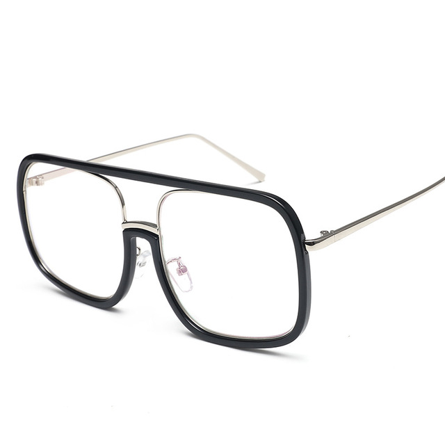 Square Sunglasses Transparent Frame Flat Lens