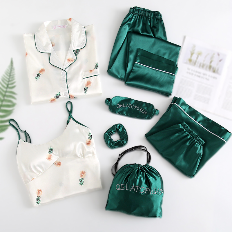Ice silk seven-piece pajamas sexy