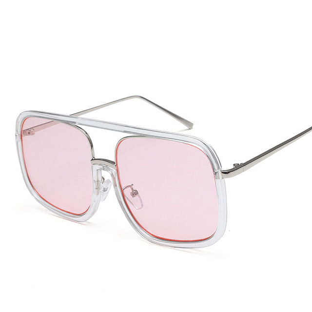 Square Sunglasses Transparent Frame Flat Lens