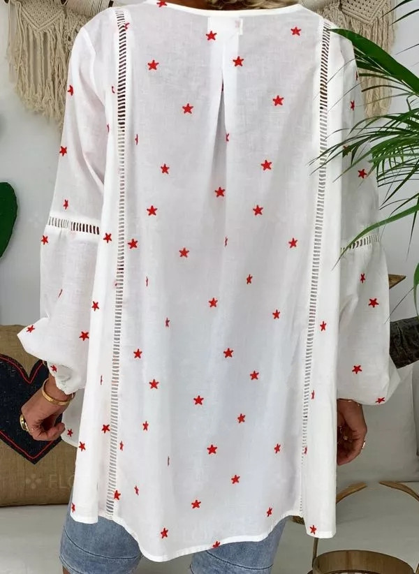 Long Sleeve Lace Panel Print Shirt