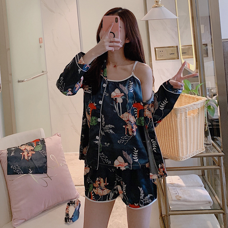 Women's summer silk suspenders suit