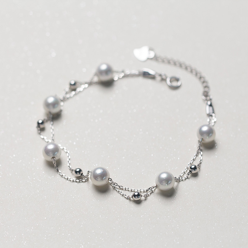 Women's double beaded silver bracelet