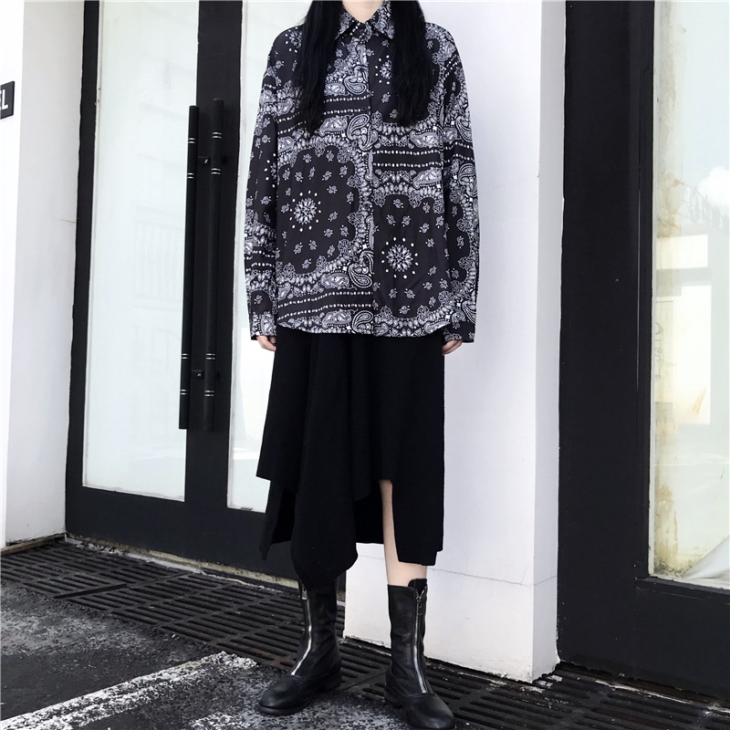 Cashew Flower Asymmetric Long Sleeve Shirt